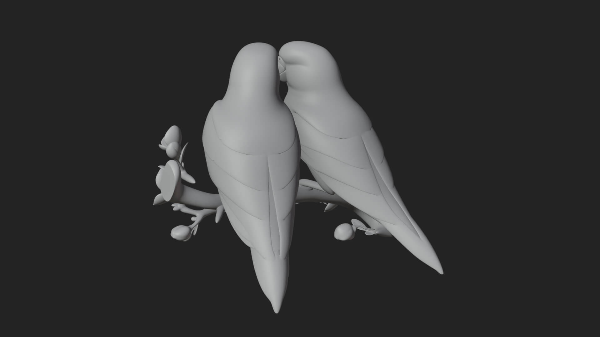 Lovebird Pair on Branch Statue Design 4 3D Print Model 3D Model