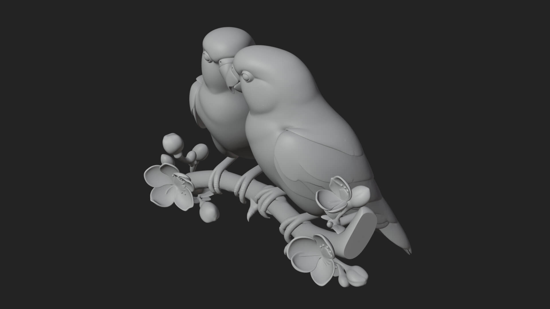 Lovebird Pair on Branch Statue Design 4 3D Print Model 3D Model