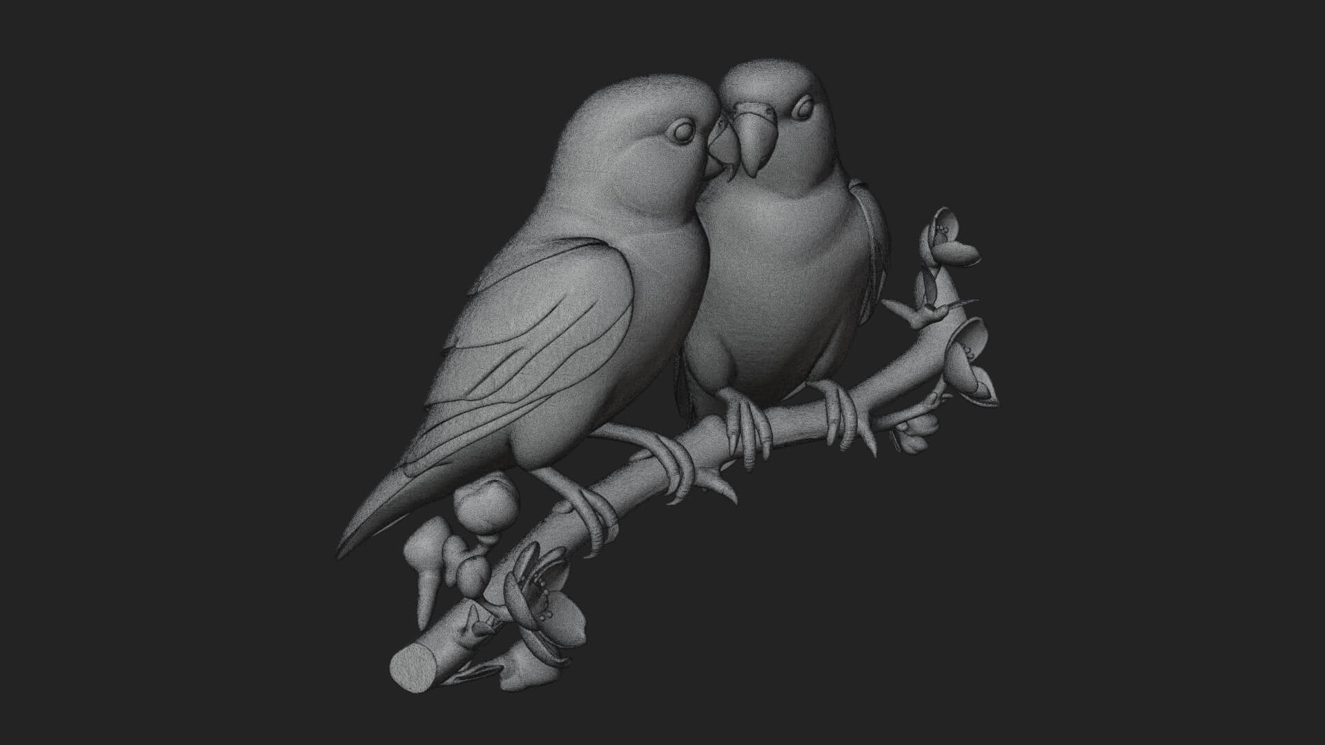 Lovebird Pair on Branch Statue Design 4 3D Print Model 3D Model