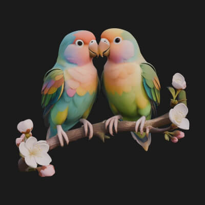 Lovebird Pair on Branch Statue Design 4 3D Print Model
