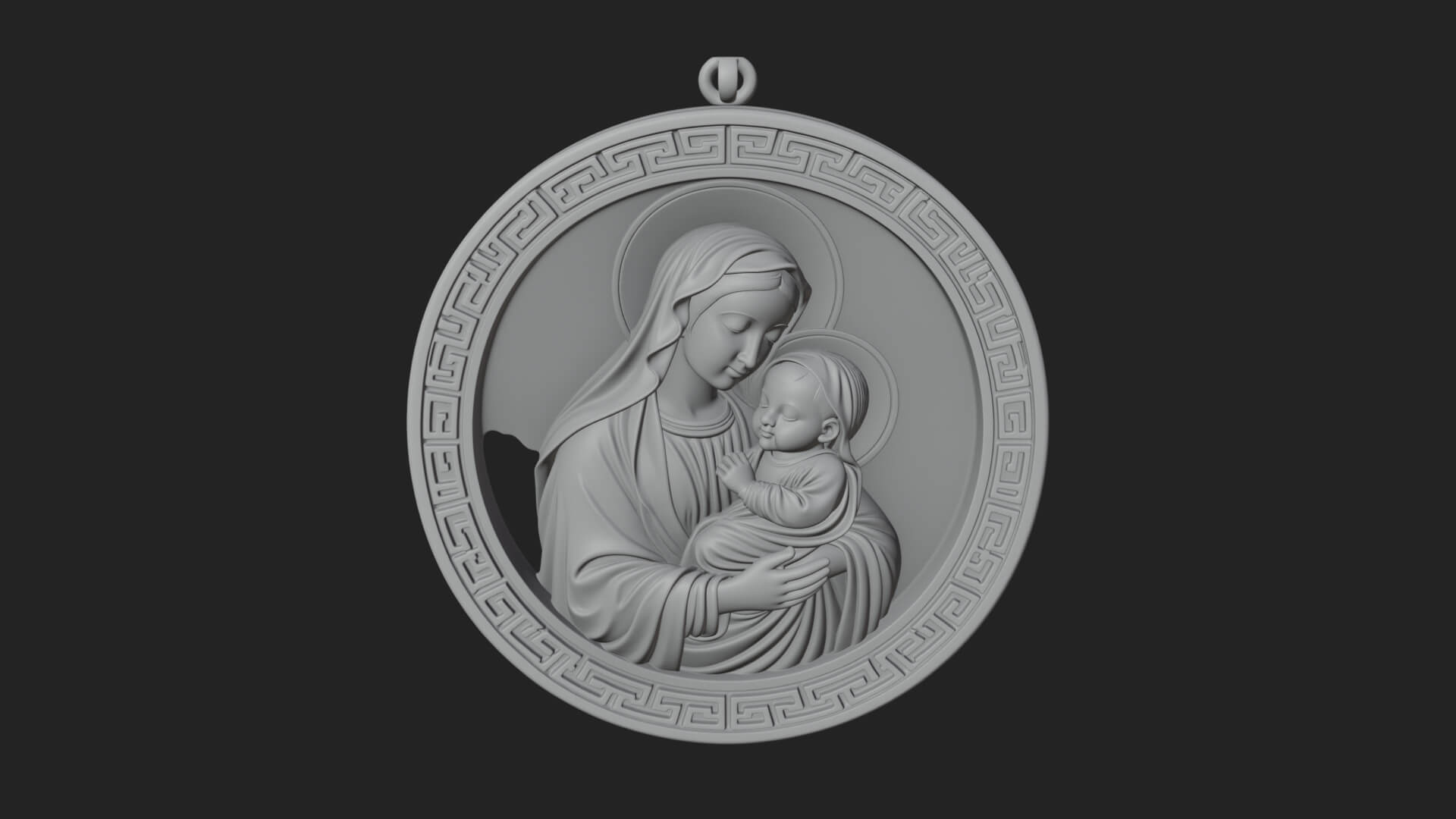 Madonna with Child Oval Plaque Design 1 3D Print Model 3D Model