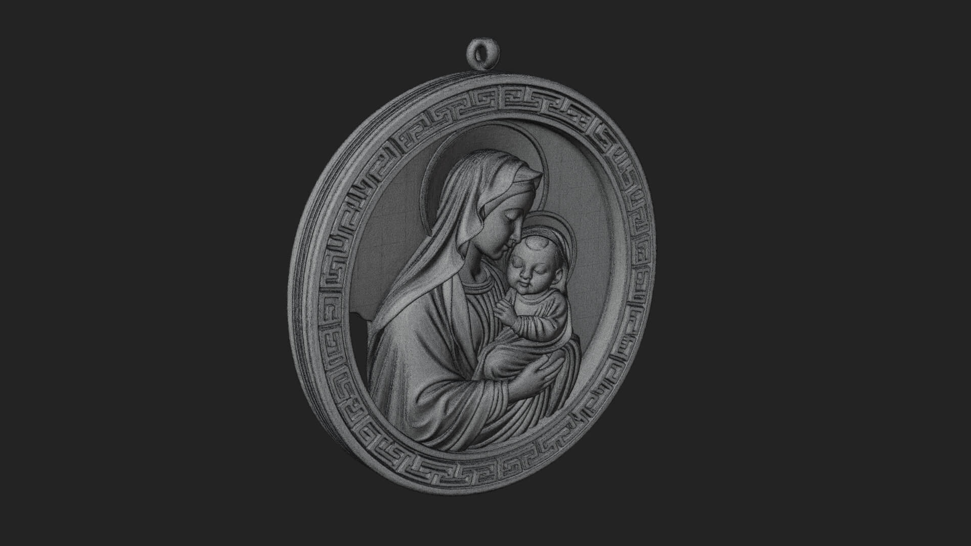 Madonna with Child Oval Plaque Design 1 3D Print Model 3D Model