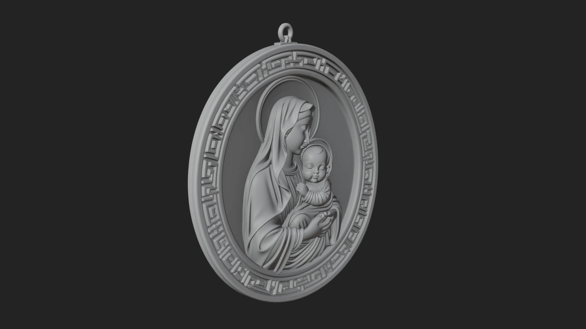 Madonna with Child Oval Plaque Design 3 3D Print Model 3D Model