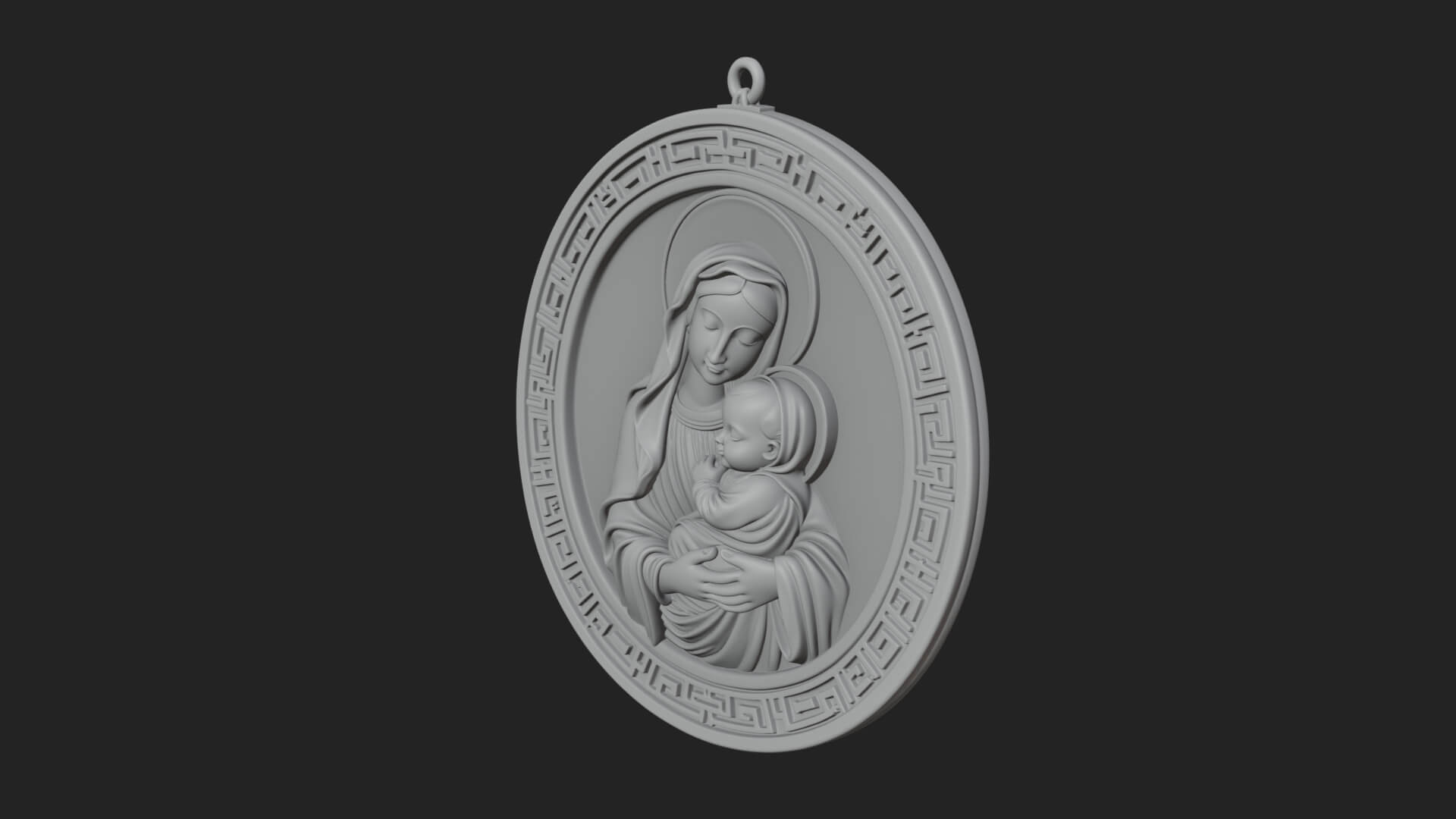 Madonna with Child Oval Plaque Design 3 3D Print Model 3D Model