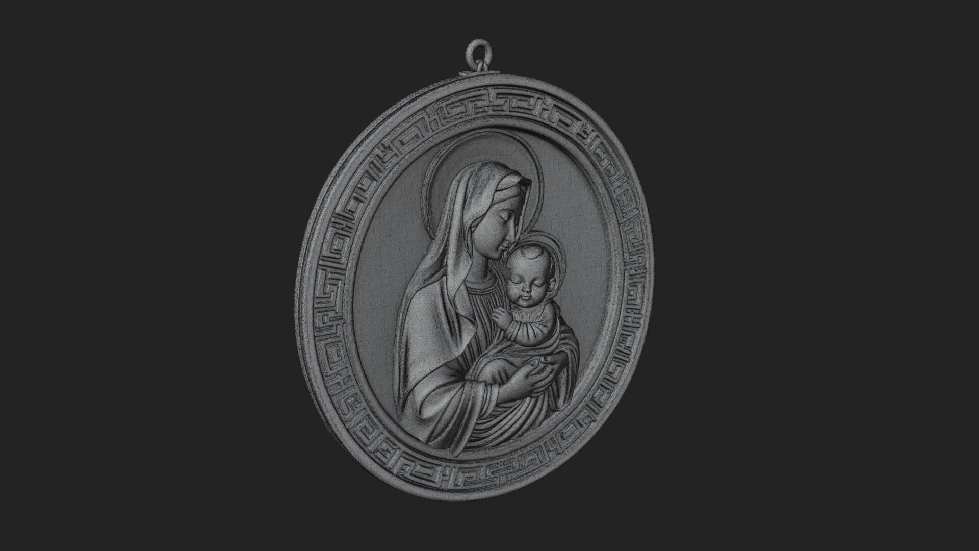 Madonna with Child Oval Plaque Design 3 3D Print Model 3D Model