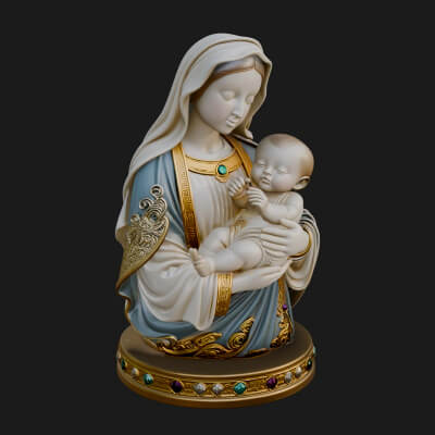 Madonna with Child Statue Design 2 3D Print Model