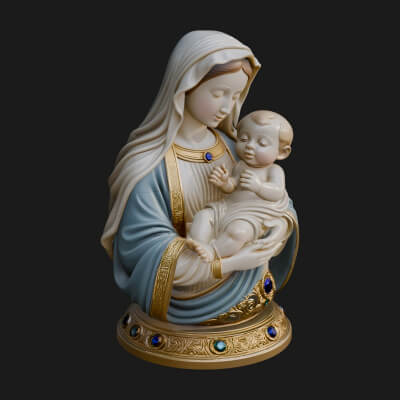 Madonna with Child Statue Design 3 3D Print Model