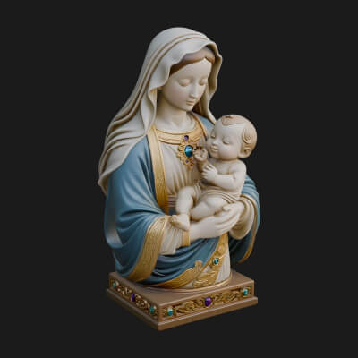 Madonna with Child Statue Design 4 3D Print Model