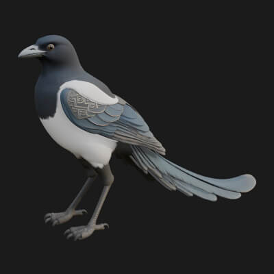 Magpie Bird Statue Design 1 3D Print Model