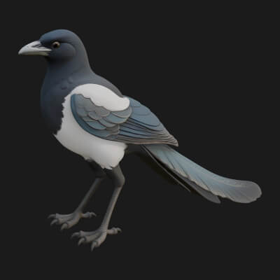 Magpie Bird Statue Design 2 3D Print Model