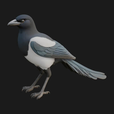Magpie Bird Statue Design 3 3D Print Model