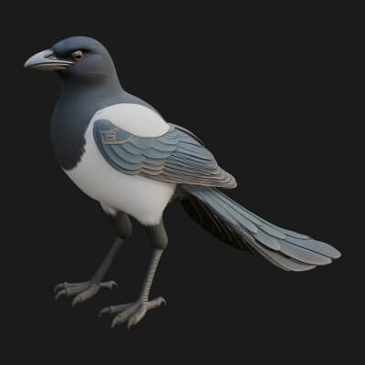 Magpie Bird Statue Design 4 3D Print Model