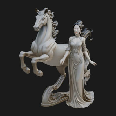 Maiden with Unicorn Statue Design 1 3D Print Model