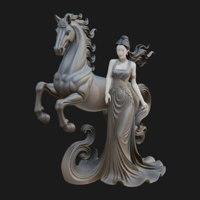 Maiden with Unicorn Statue Design 2 3D Print Model