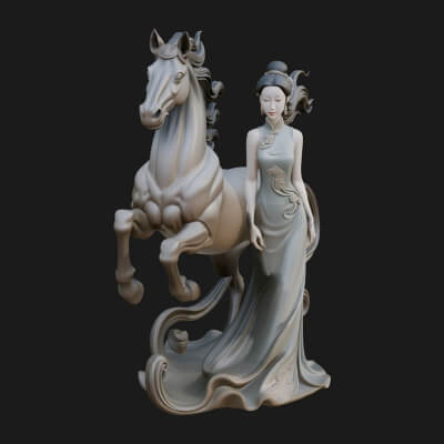 Maiden with Unicorn Statue Design 3 3D Print Model
