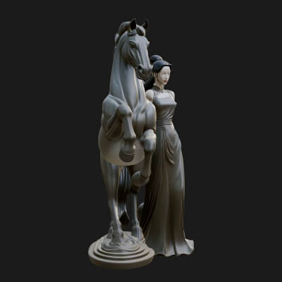 Maiden with Unicorn Statue Design 4 3D Print Model