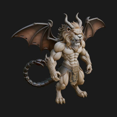 Manticore Beast Statue Design 1 3D Print Model