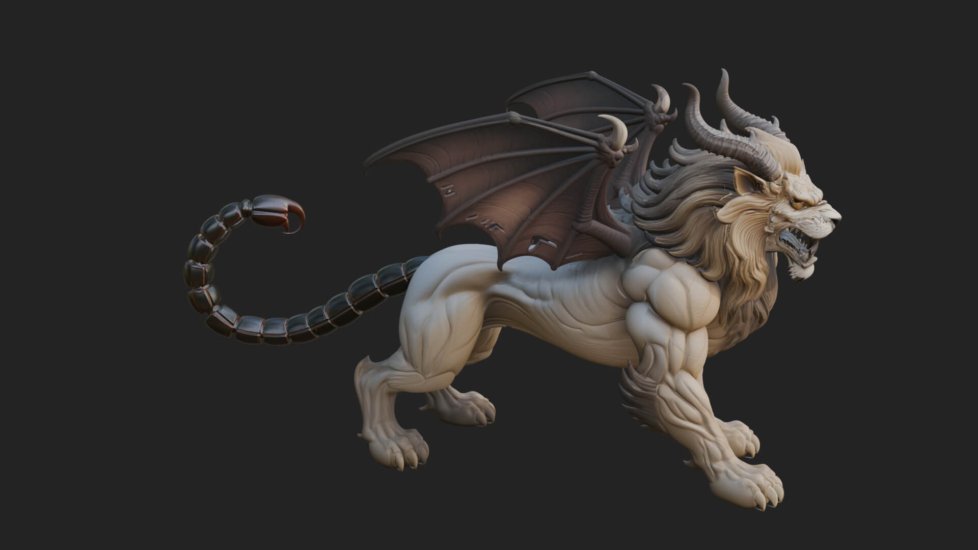 Manticore Beast Statue Design 4 3D Print Model 3D Model