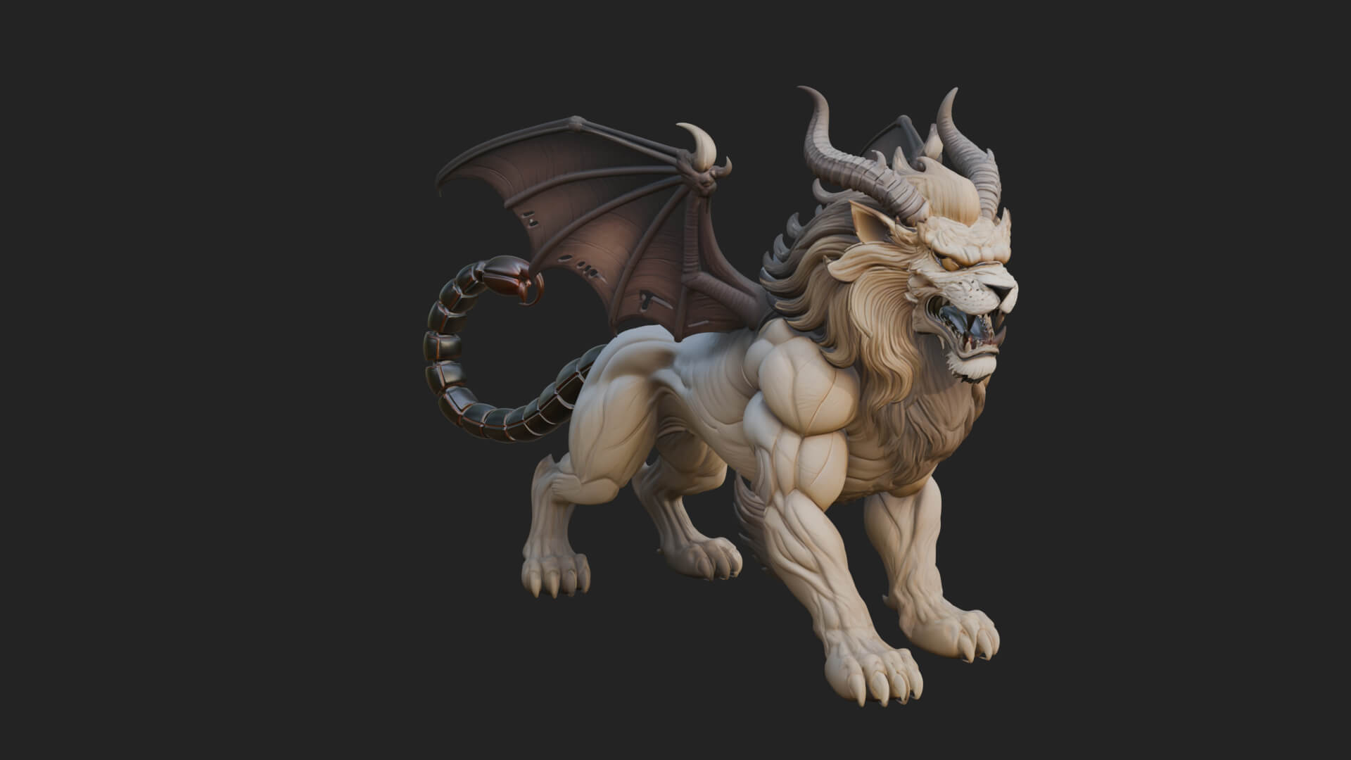 Manticore Beast Statue Design 4 3D Print Model 3D Model