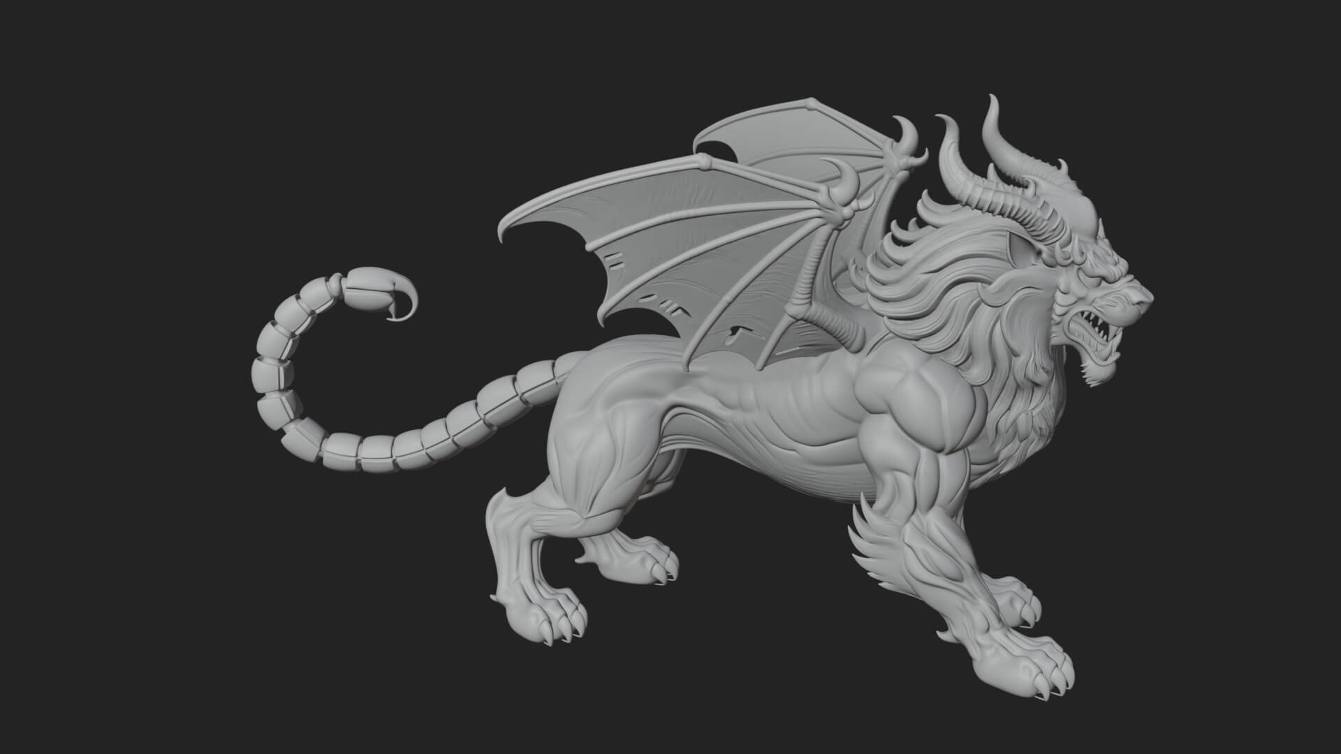 Manticore Beast Statue Design 4 3D Print Model 3D Model