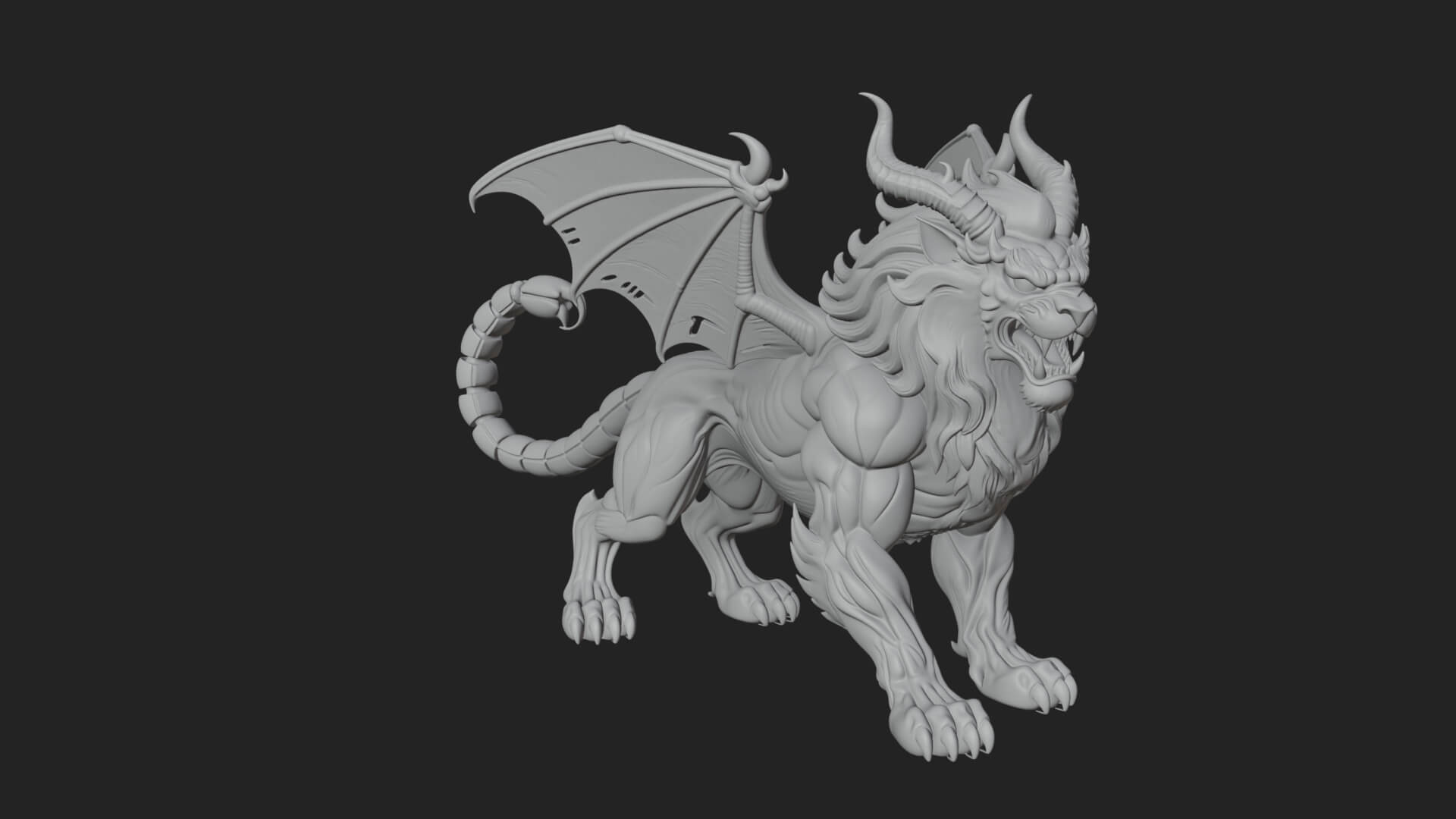 Manticore Beast Statue Design 4 3D Print Model 3D Model