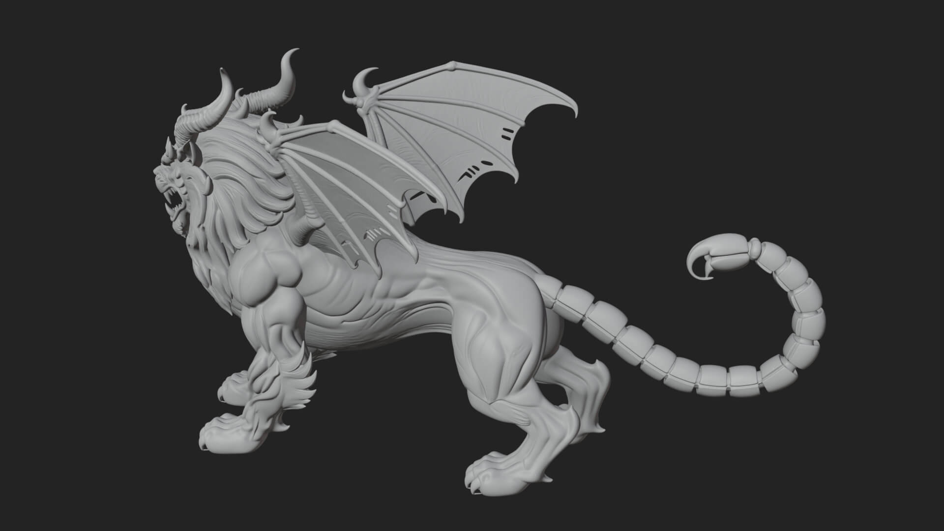 Manticore Beast Statue Design 4 3D Print Model 3D Model