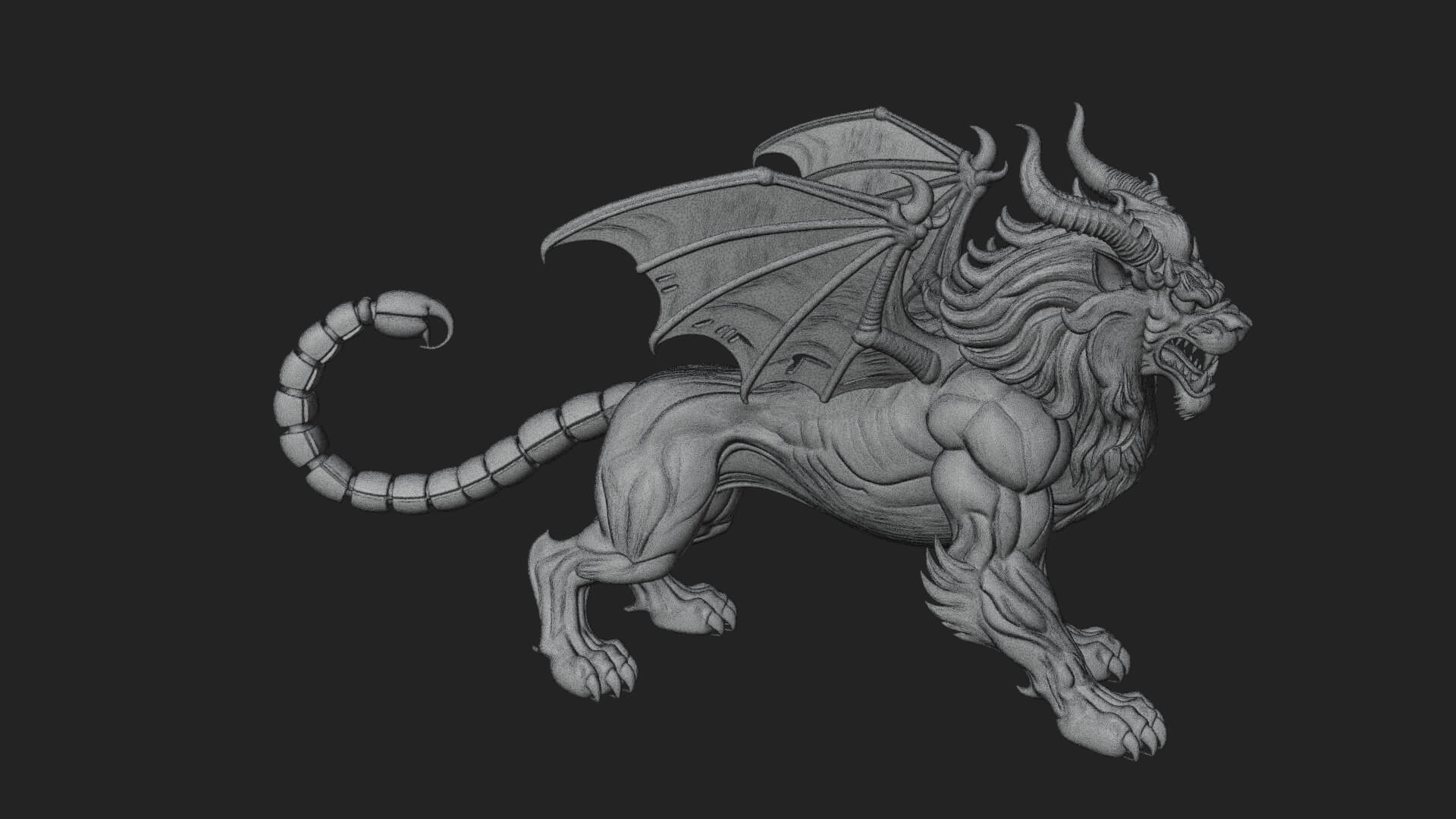 Manticore Beast Statue Design 4 3D Print Model 3D Model