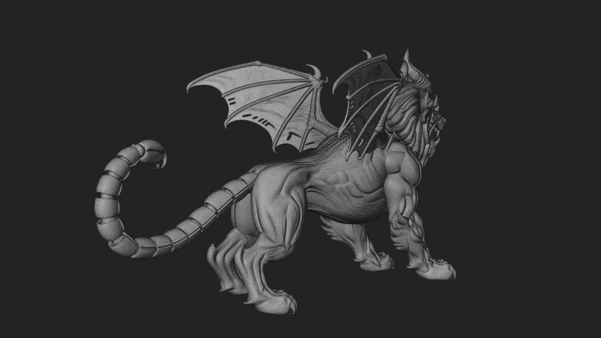 Manticore Beast Statue Design 4 3D Print Model 3D Model