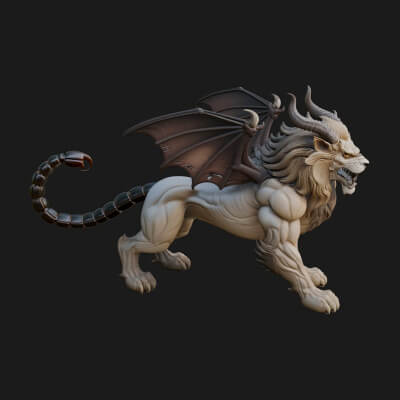 Manticore Beast Statue Design 4 3D Print Model