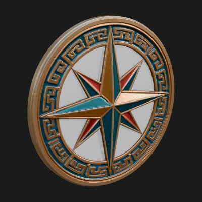 Mariner Compass Oval Plaque Design 5 3D Print Model