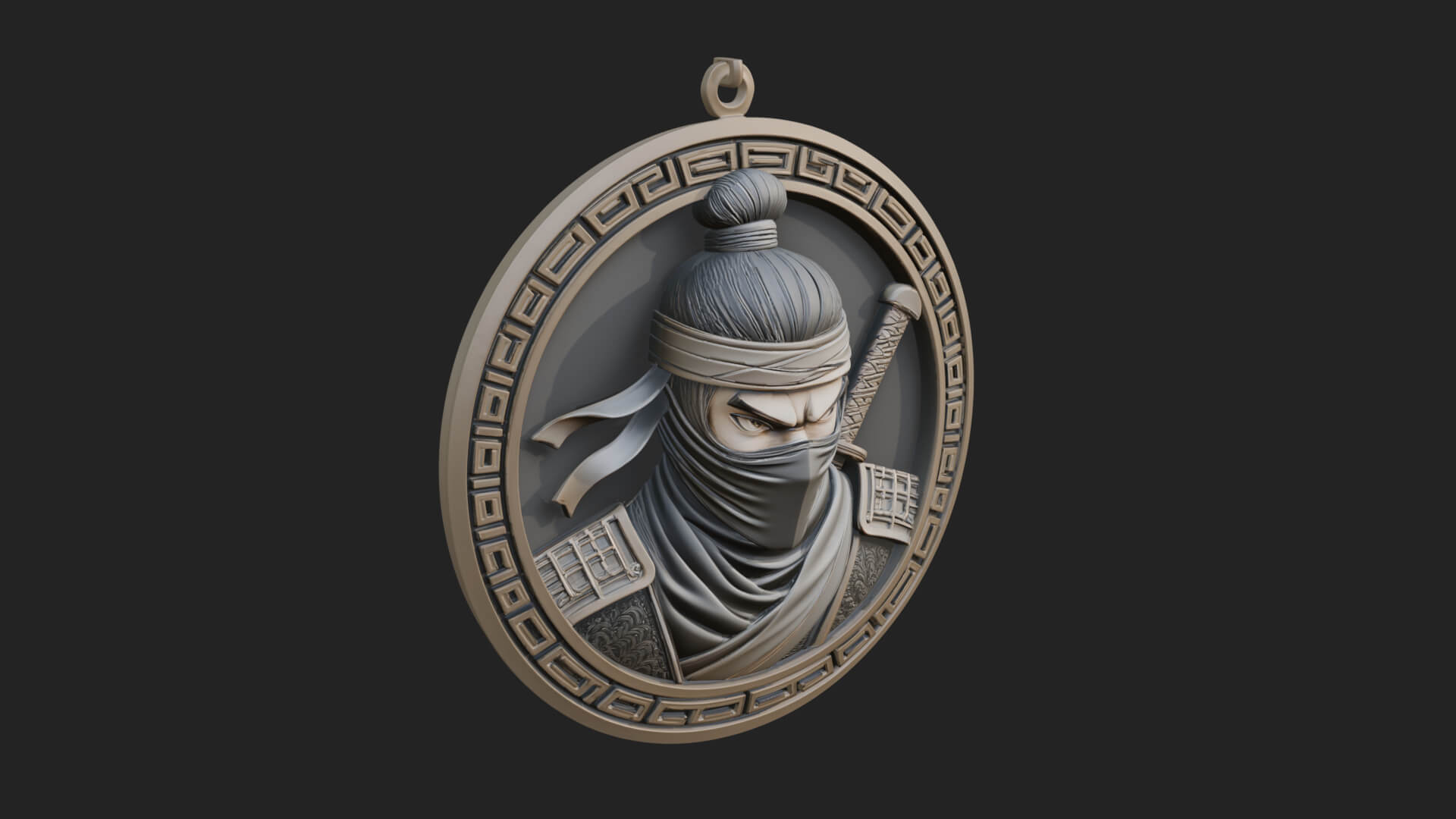 Masked Ninja Oval Relief Plaque Design 1 3D Print Model 3D Model