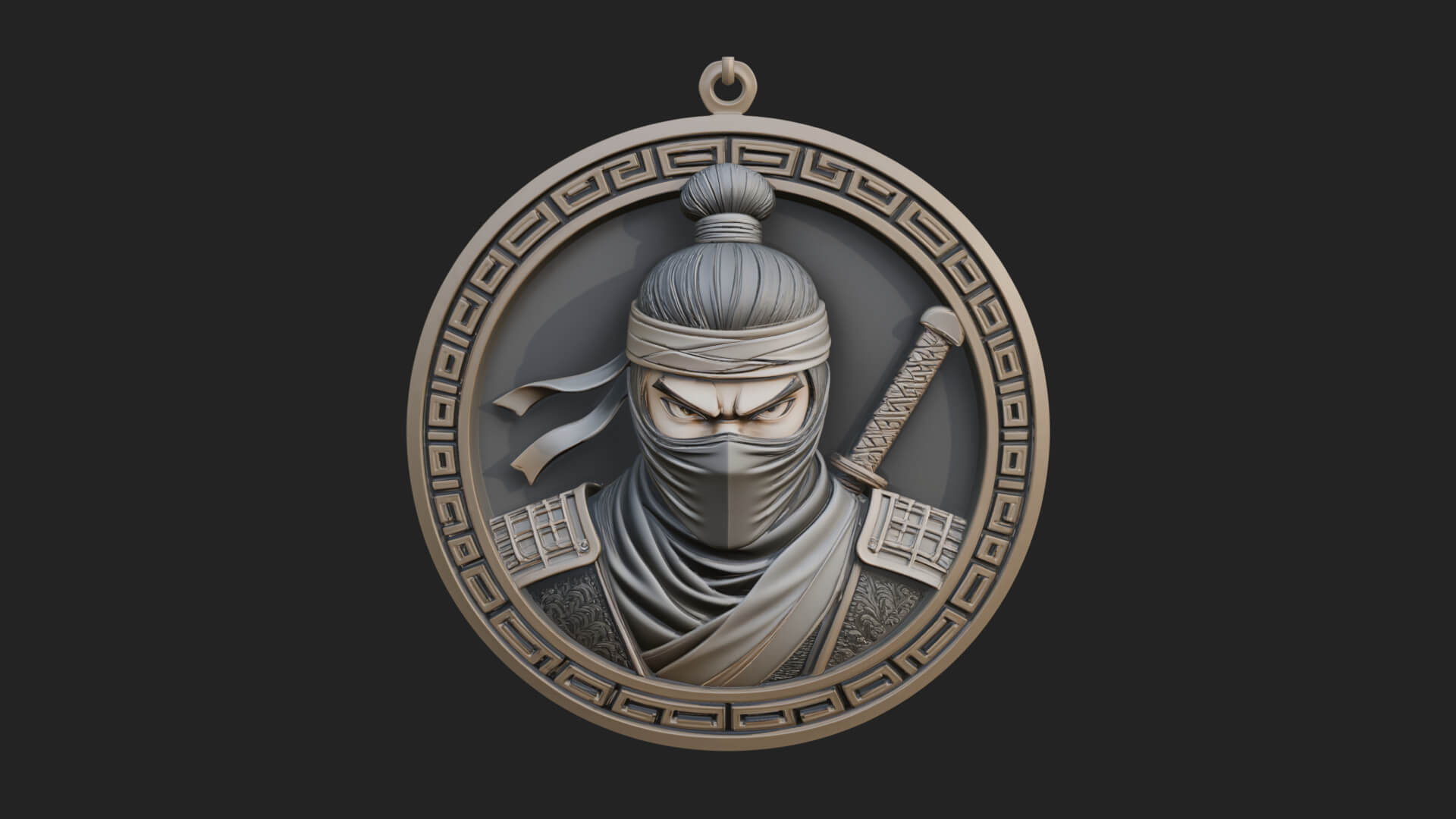 Masked Ninja Oval Relief Plaque Design 1 3D Print Model 3D Model