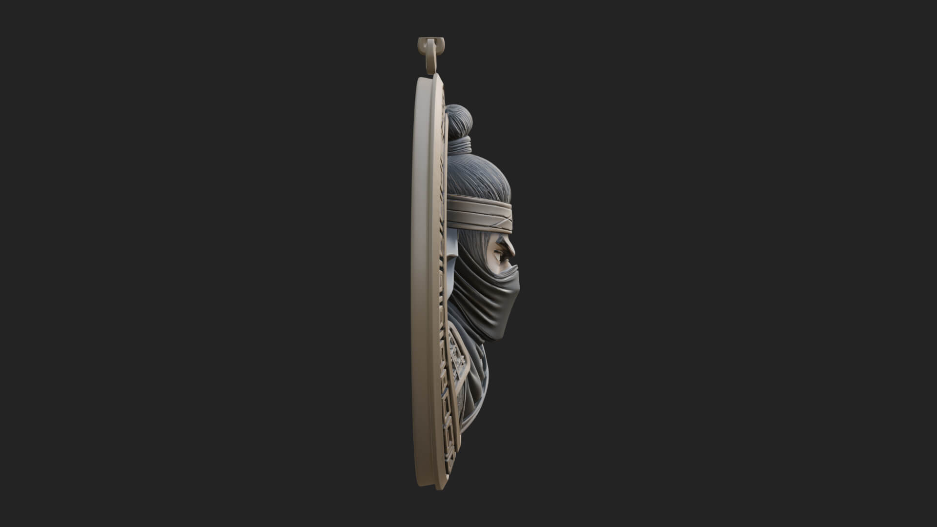 Masked Ninja Oval Relief Plaque Design 1 3D Print Model 3D Model