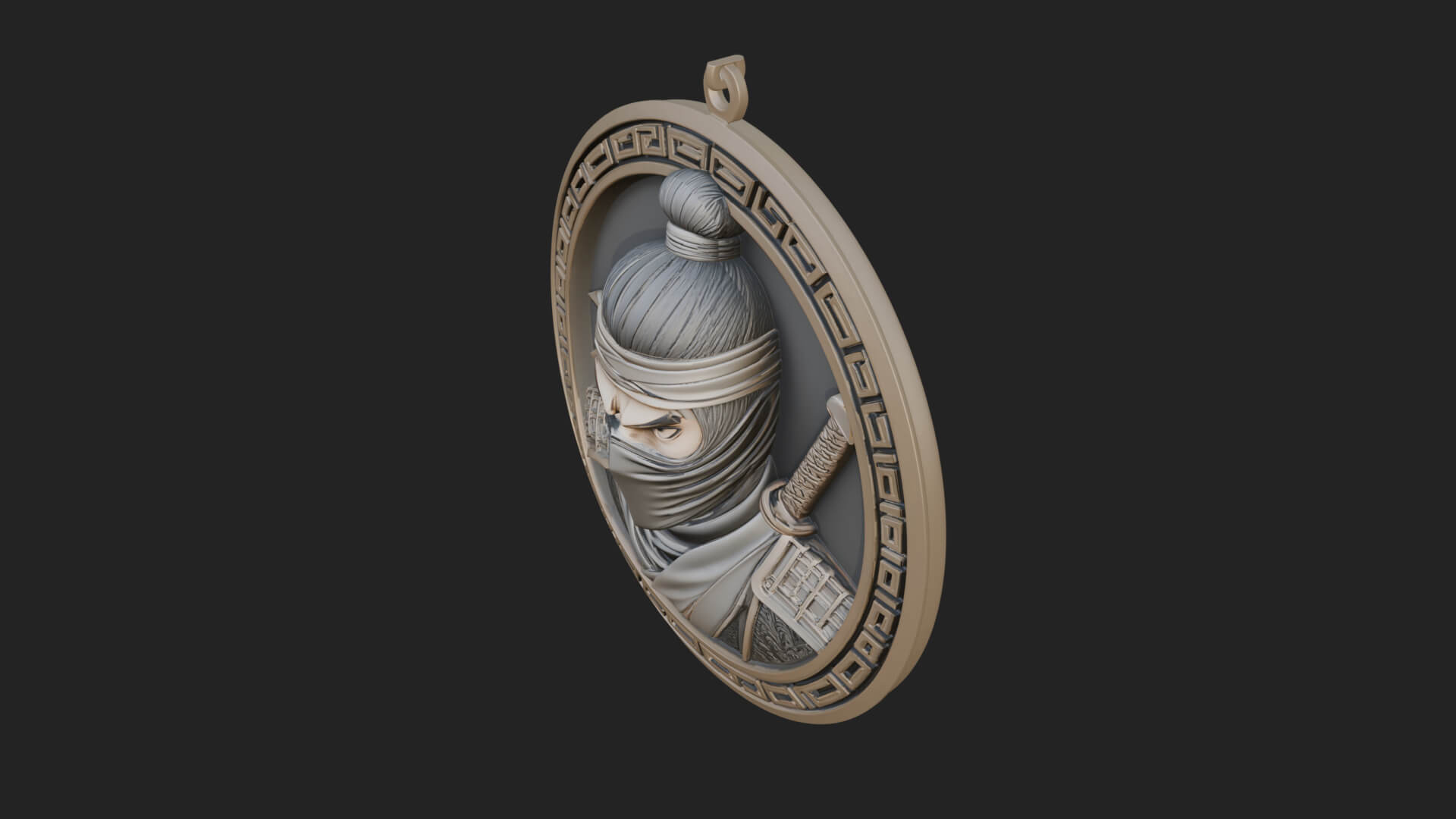 Masked Ninja Oval Relief Plaque Design 1 3D Print Model 3D Model