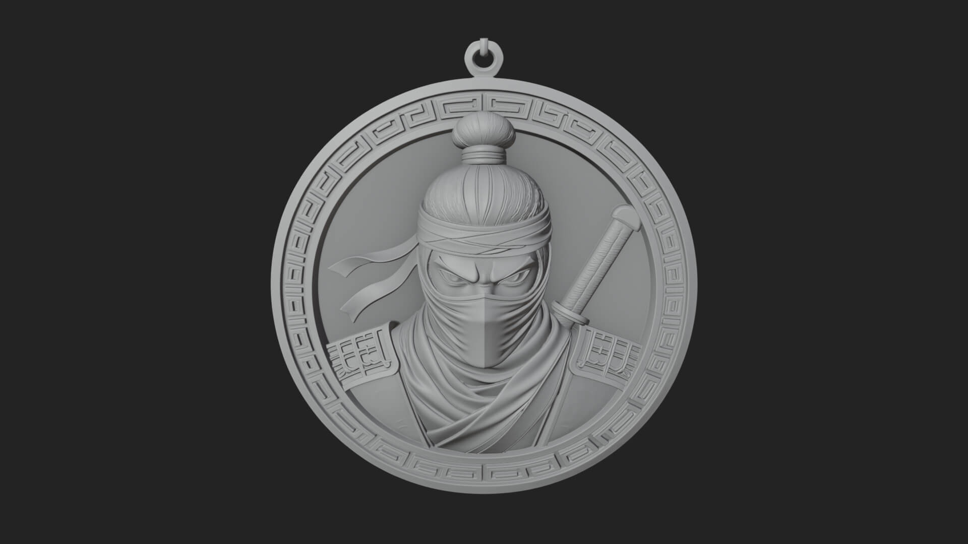 Masked Ninja Oval Relief Plaque Design 1 3D Print Model 3D Model