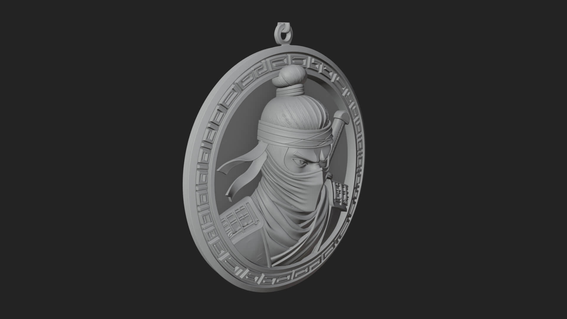Masked Ninja Oval Relief Plaque Design 1 3D Print Model 3D Model