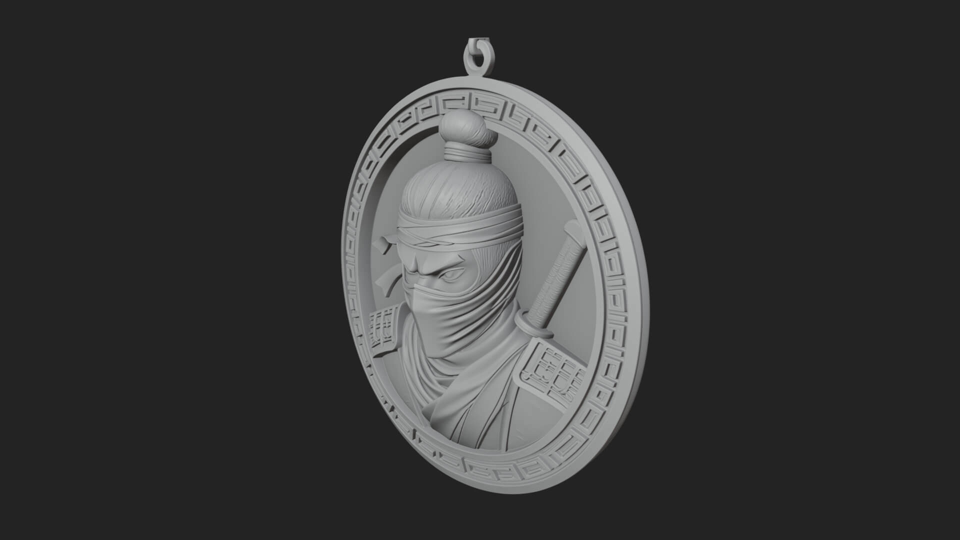 Masked Ninja Oval Relief Plaque Design 1 3D Print Model 3D Model