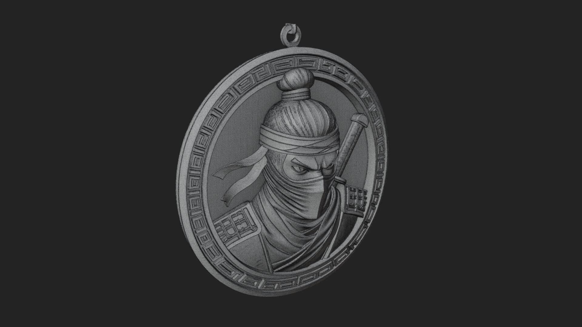 Masked Ninja Oval Relief Plaque Design 1 3D Print Model 3D Model