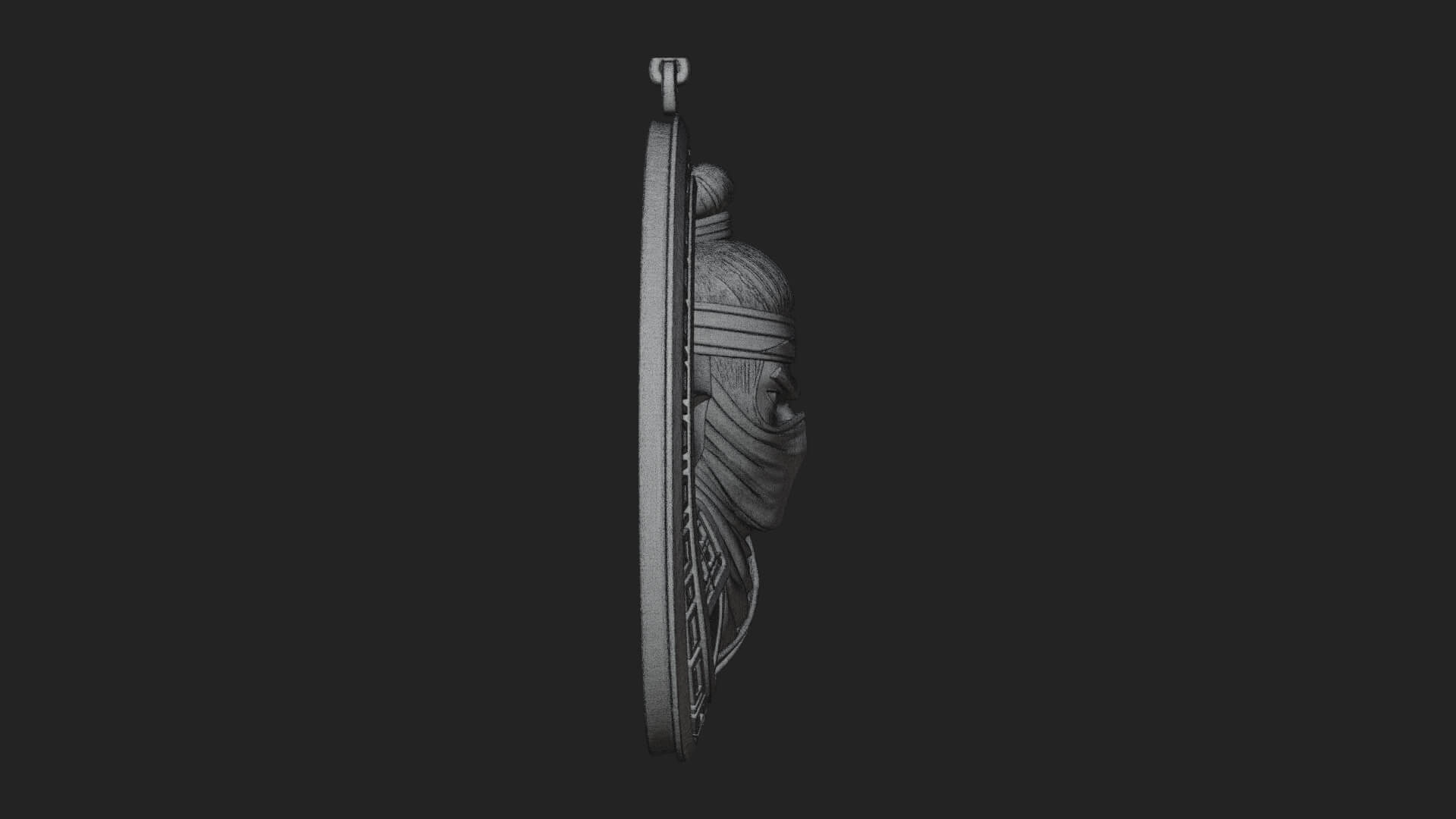 Masked Ninja Oval Relief Plaque Design 1 3D Print Model 3D Model