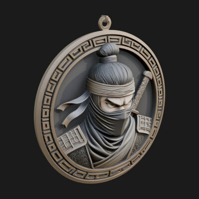 Masked Ninja Oval Relief Plaque Design 1 3D Print Model