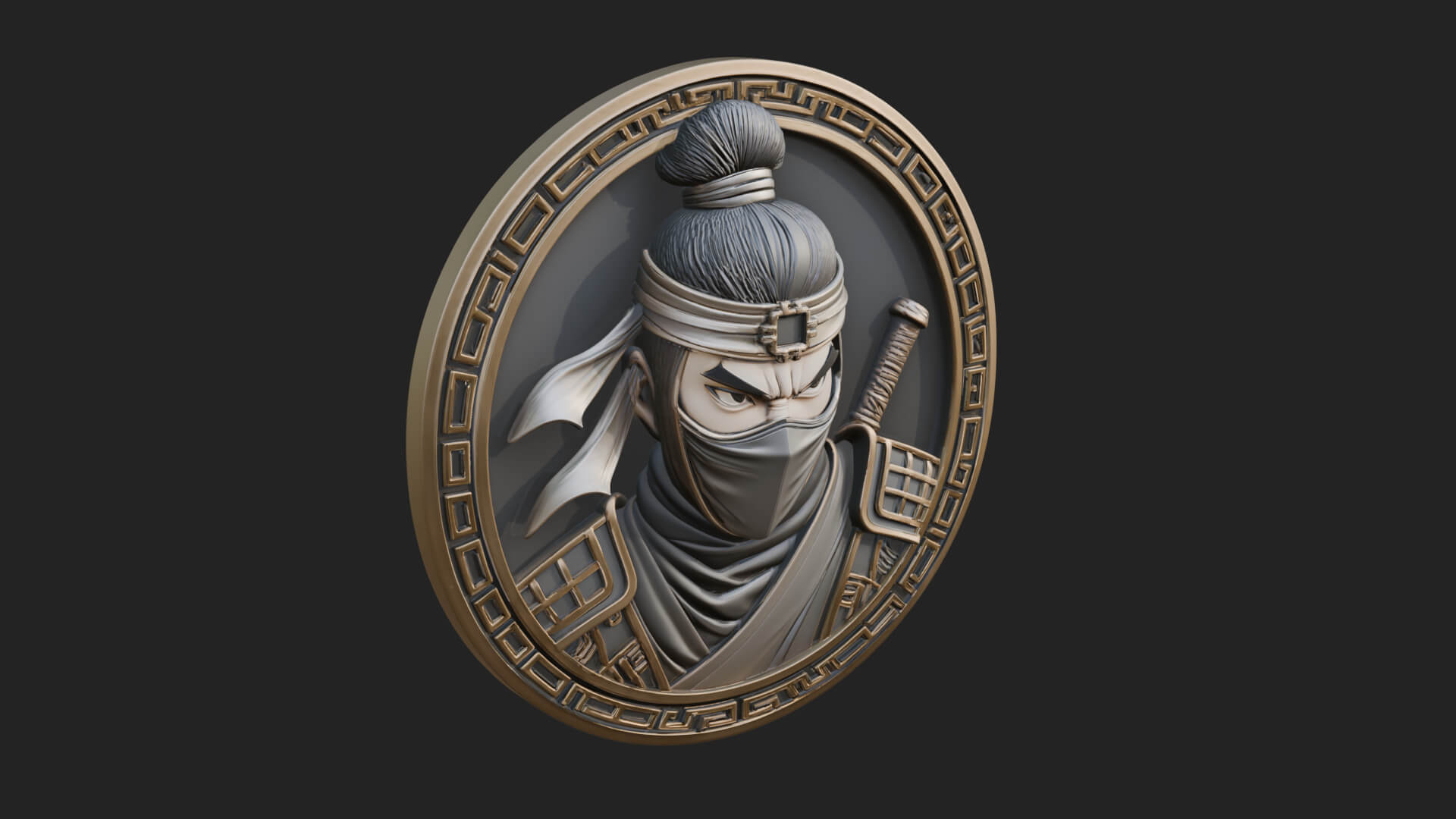 Masked Ninja Oval Relief Plaque Design 2 3D Print Model 3D Model