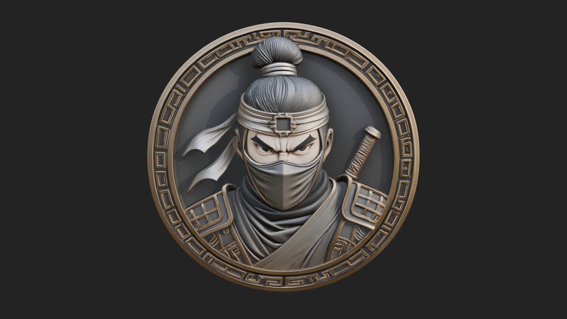 Masked Ninja Oval Relief Plaque Design 2 3D Print Model 3D Model