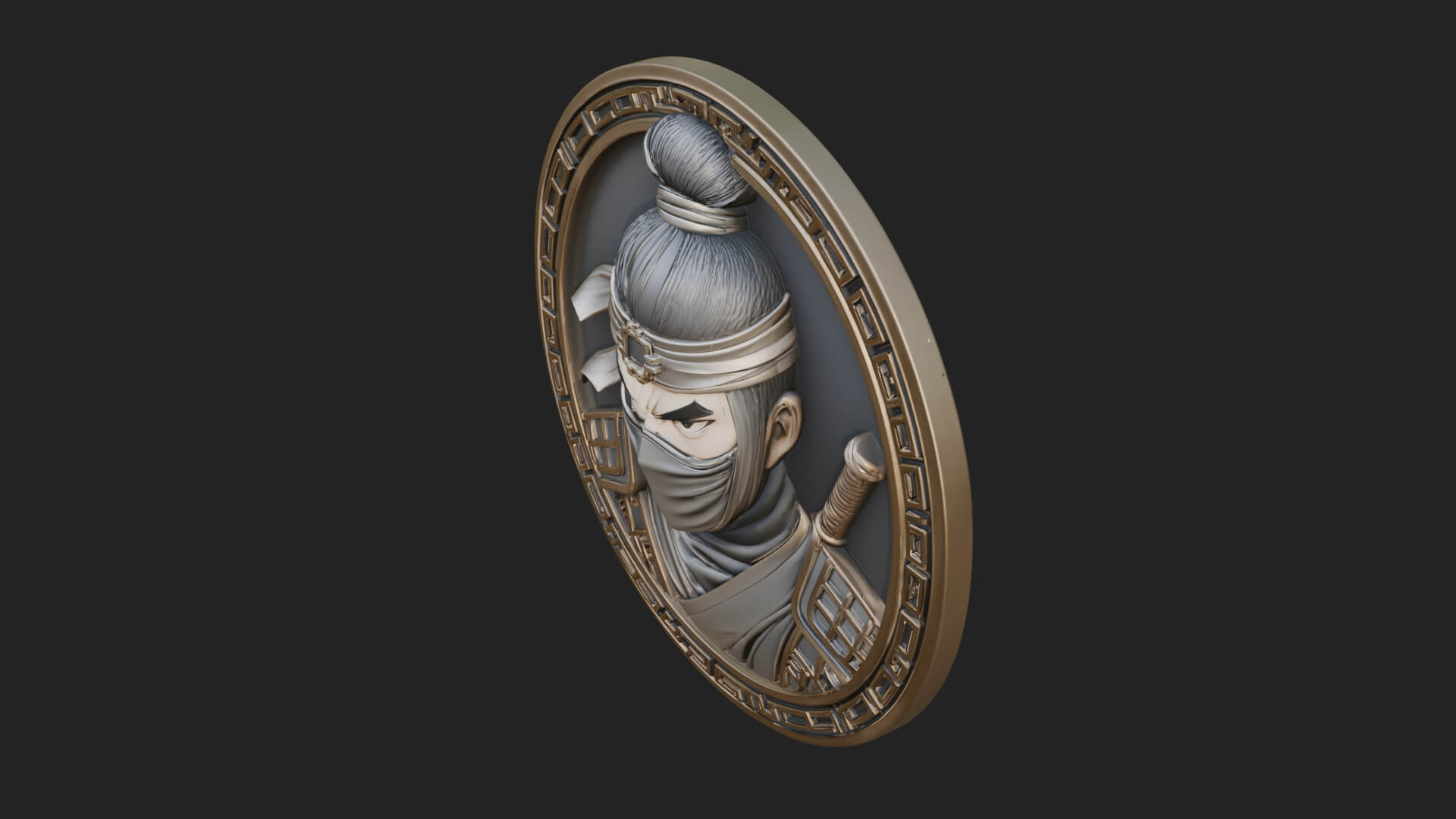 Masked Ninja Oval Relief Plaque Design 2 3D Print Model 3D Model
