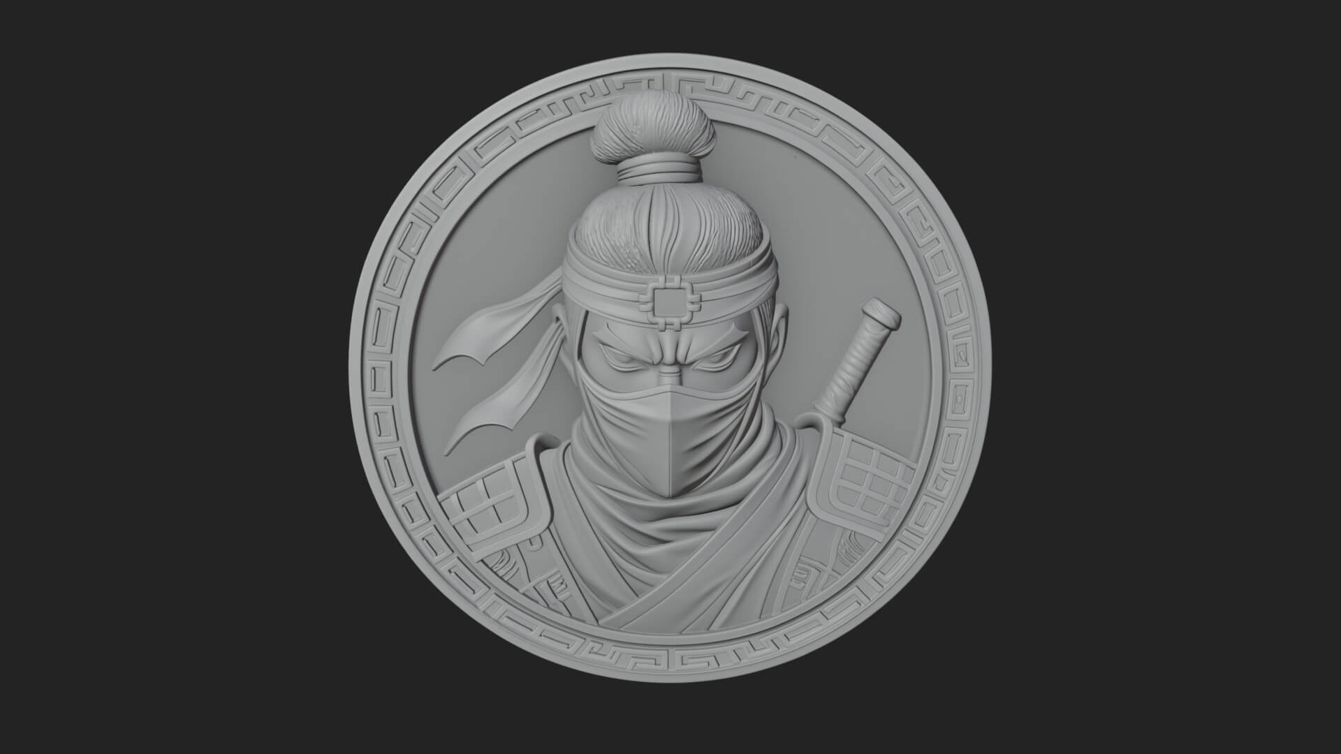 Masked Ninja Oval Relief Plaque Design 2 3D Print Model 3D Model