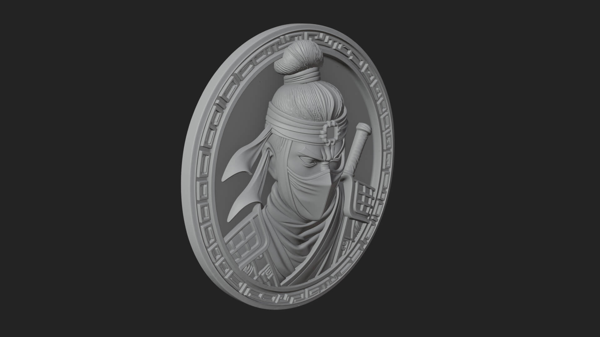Masked Ninja Oval Relief Plaque Design 2 3D Print Model 3D Model