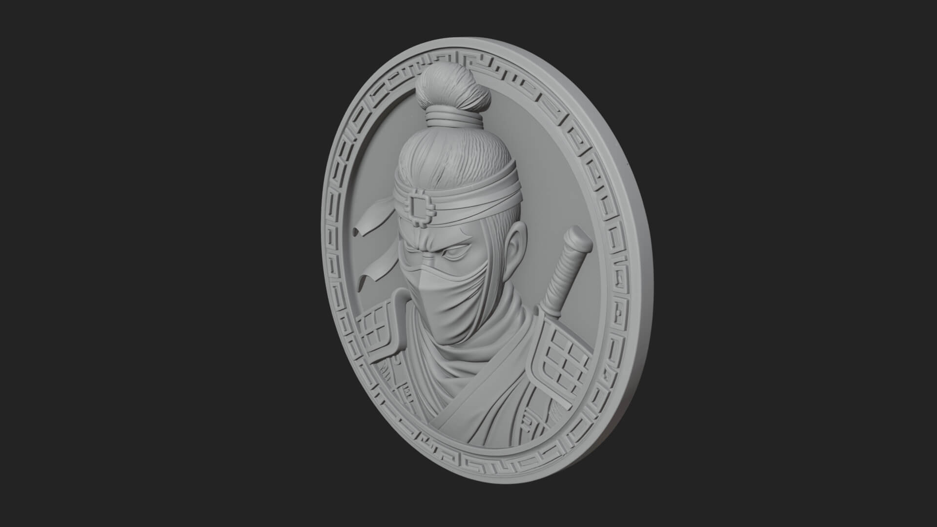 Masked Ninja Oval Relief Plaque Design 2 3D Print Model 3D Model