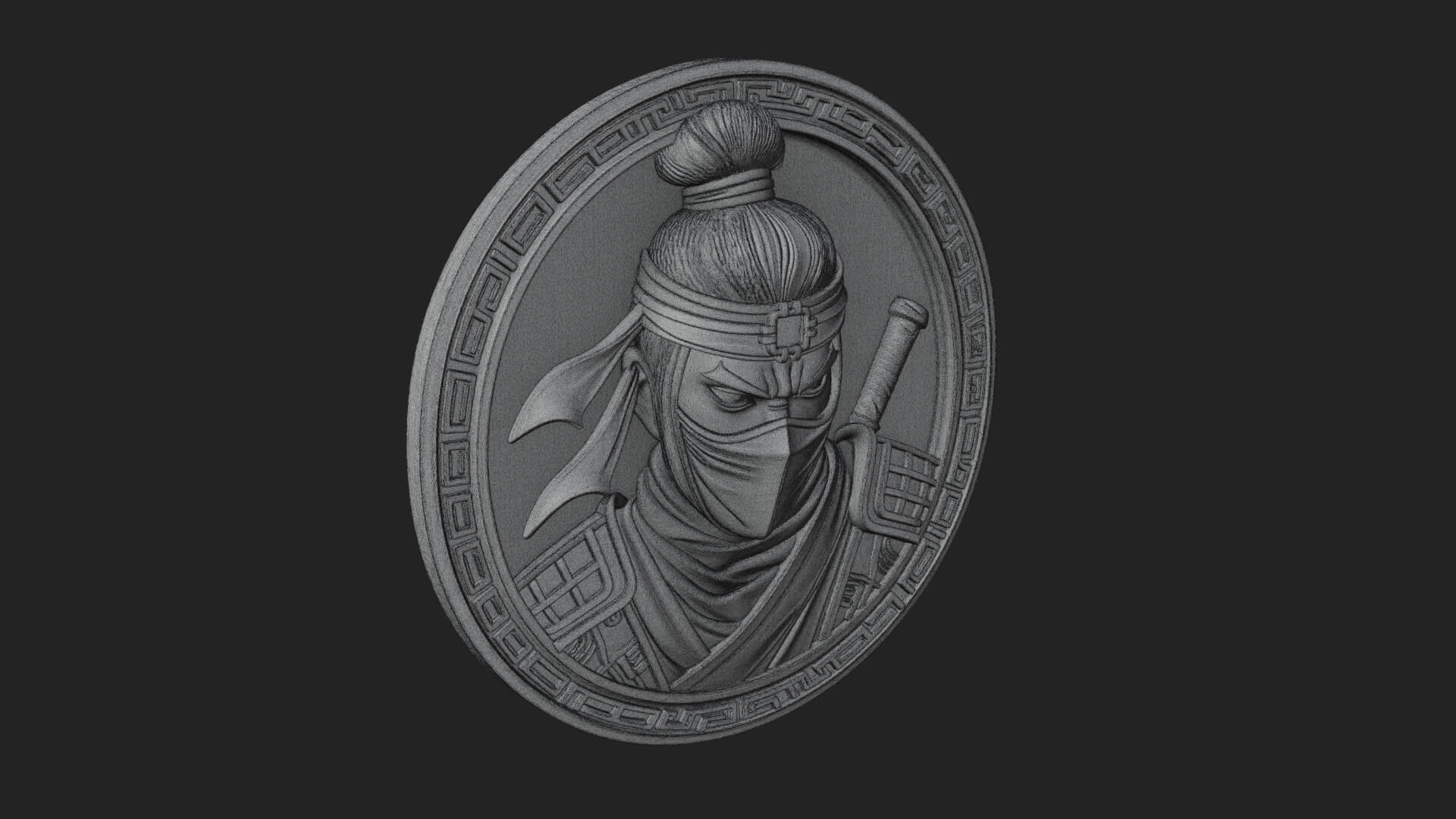 Masked Ninja Oval Relief Plaque Design 2 3D Print Model 3D Model