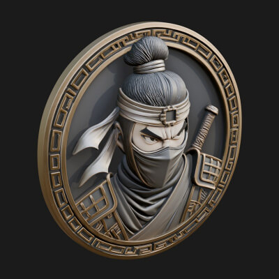 Masked Ninja Oval Relief Plaque Design 2 3D Print Model