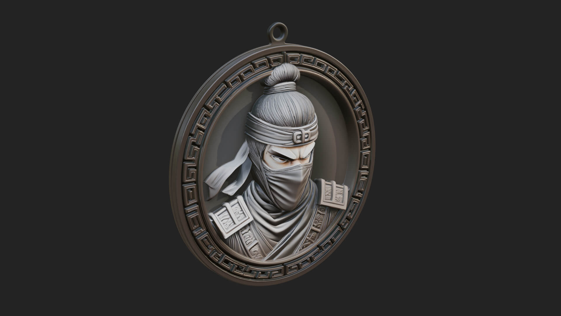 Masked Ninja Oval Relief Plaque Design 3 3D Print Model 3D Model