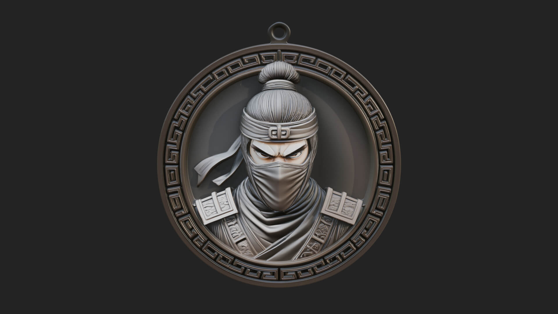 Masked Ninja Oval Relief Plaque Design 3 3D Print Model 3D Model